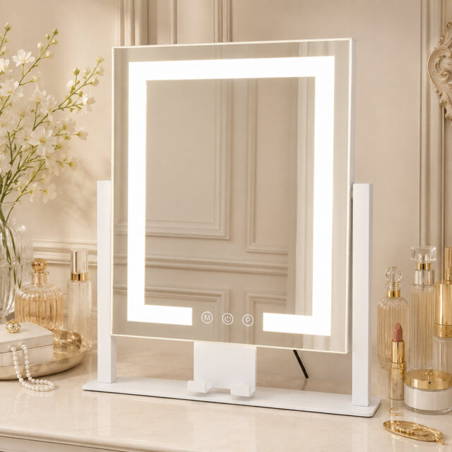 Makeup Mirror with Lights, 25 x 30 cm Light Up Vanity Mirror with 3 Colour Lighting Modes,White