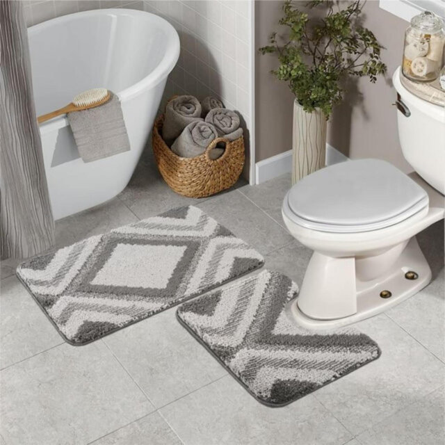 Nest & Nibble Bath Mats 2 Piece Set Non Slip Bath Mat & Toilet Rug – Soft Microfiber, Quick Dry, Machine Washable