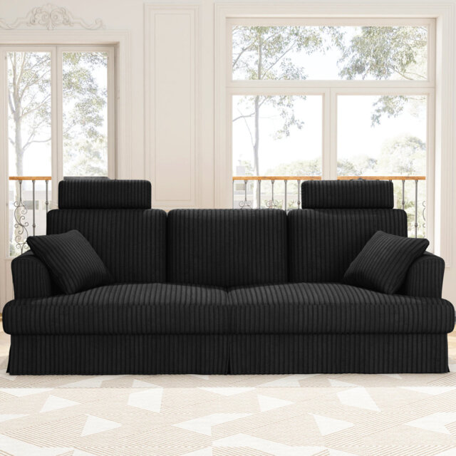 Modern oversize 222cm corduroy sofa with detachable headrest design