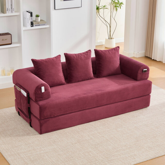 Corduroy 2 Seat Foldable Compressible Sofa With Metal Frame