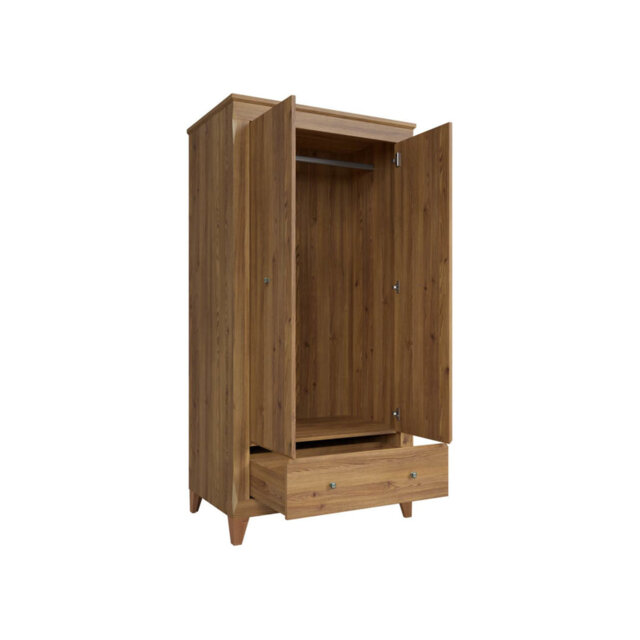 Bergen 102 cm 2 Door Wardrobe with Drawer Golden Sibiu Larch