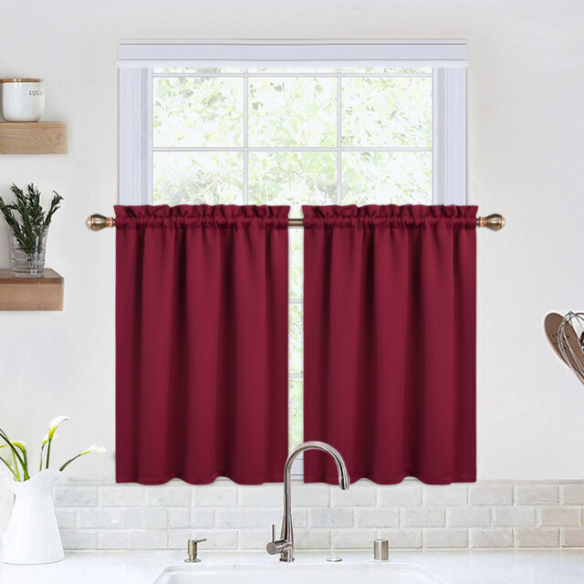 "Blackout Valance Kitchen Curtain – Short Thermal Room Darkening Rod Pocket Cafe Curtain, Noise Reducing & Light Blocking – Easy Care –26""*45""*2"