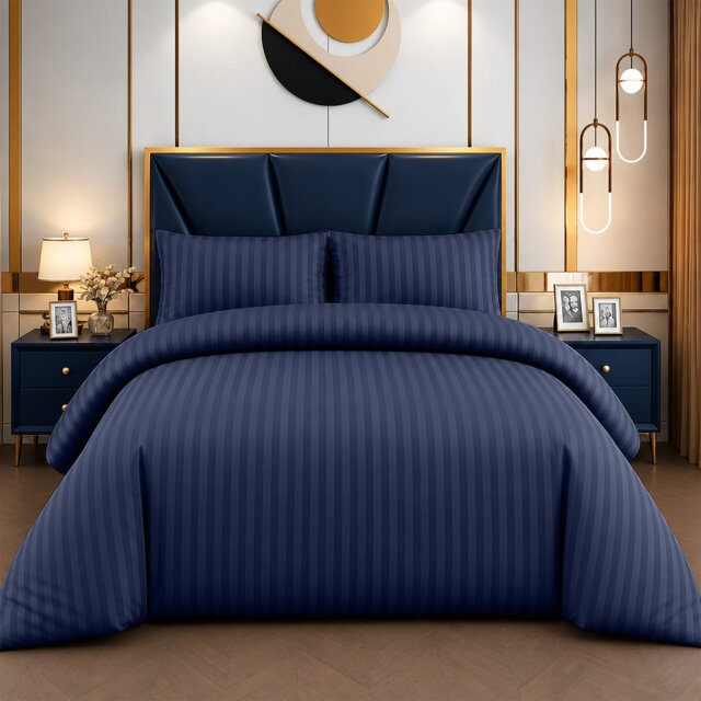 Microfiber Striped Duvet Cover Set with Matching Pillowcases and Stripe Fitted Sheet