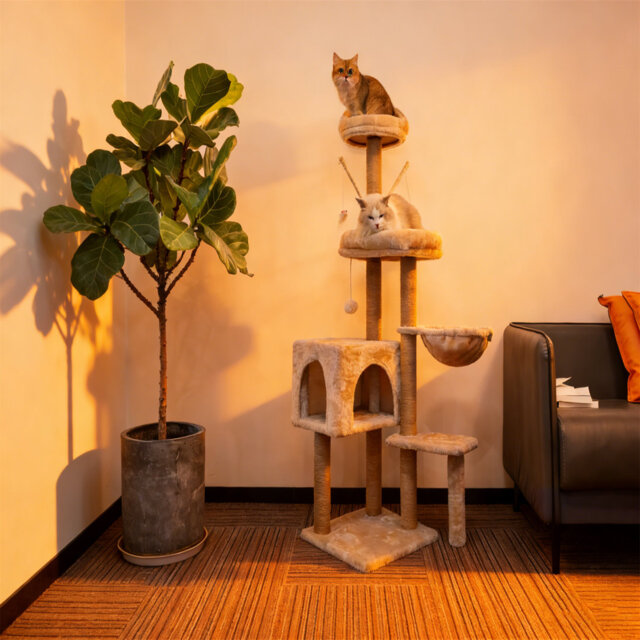 Stable Cat Scratching Post For Indoor Cats, Multi-Level Cat Climbing Tower With Posts Fully Wrapped In Natural Sisal Rope, Suitable For Kitty Kitten
