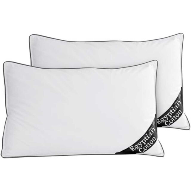 Egyptian Cotton Pillow Pack of 2, Soft Hollowfibre Filling, Lightweight & Washable Bed Pillows