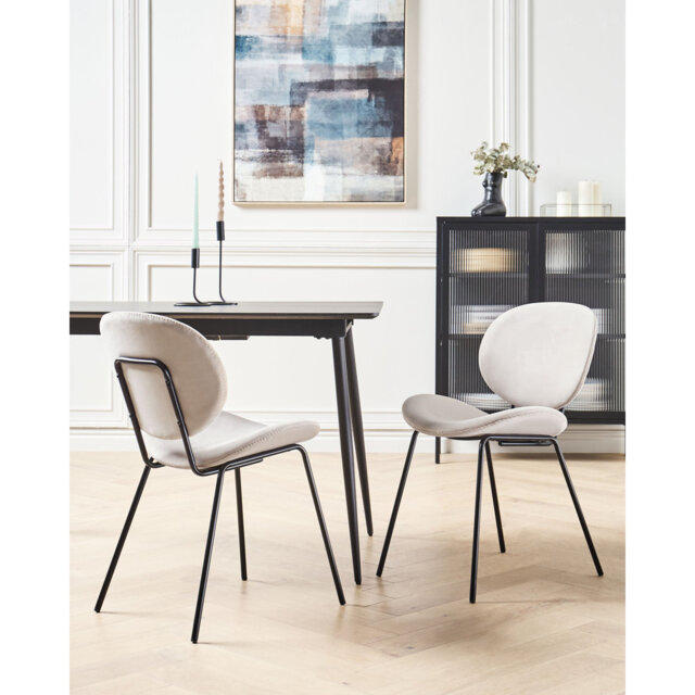 Set of 2 Velvet Dining Chairs Light Grey Clabe in , Beige