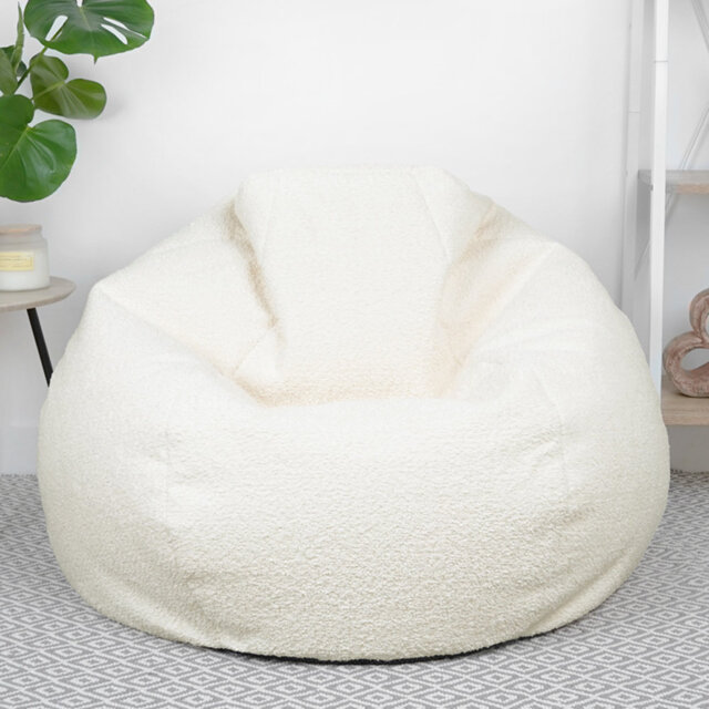 Extra Large Snuggly Boucle Pre Filled Adult Bean Bag Chair - 102 (W) X 102 (D) X 92 (H) Lightweight Comfortable Lounger Chair For All Ages - Breathabl
