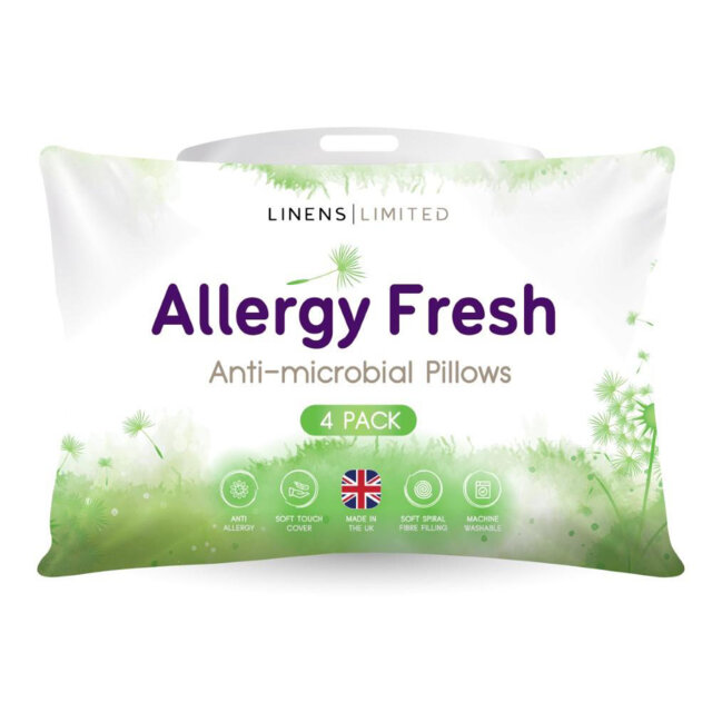 Linens Limited Soft Pillow, Made in the UK, Allergy Fresh, Soft and Firm with Orthopedic Support, Anti Allergy Hollowfibre, Machine Washable - Pack of