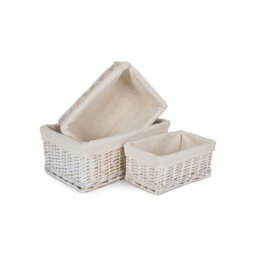 Wicker Lined Storage Basket Set 3