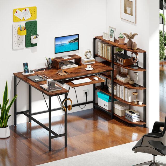 L Shaped Desk Corner Computer Desk With Storage Shelves