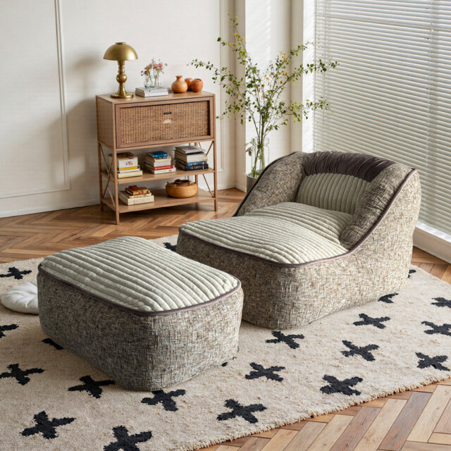 Wowmax Bean Bag Sofa Chair With Ottoman, Comfy Floor Couch, Soft Corduroy Fabric Bean Bag Armchair, Cozy Reading Chair For Adults For Living Room, Bed