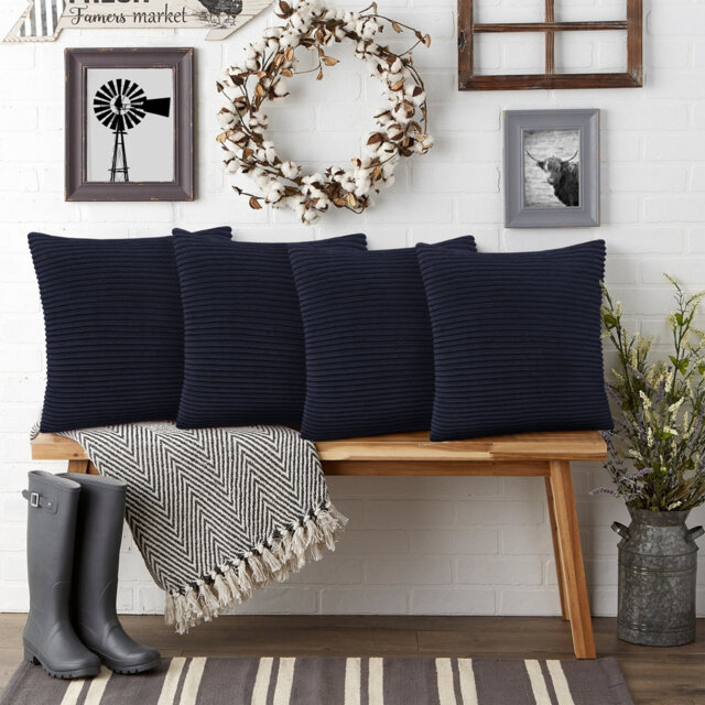 Shadwell Striped Square Scatter Crushed Velvet Cushion Cover