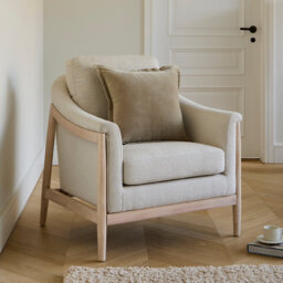 Beige Boucle Occasional Armchair - Whitewash Legs