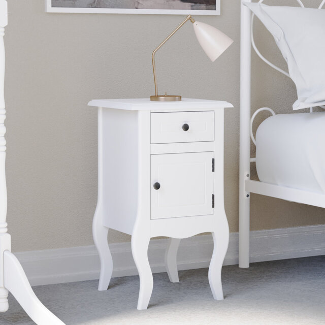 Keynsham 1 Drawer 1 Door Bedside Table, Traditional Style Cabinet White