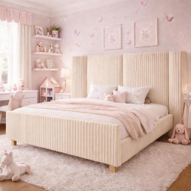 Upholstered Platform Bed Frame with Tall Wingback Headboard, Corduroy Modern Design,No Box Spring Needed, Easy Assembly