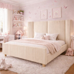 Upholstered Platform Bed Frame with Tall Wingback Headboard, Corduroy Modern Design,No Box Spring Needed, Easy Assembly
