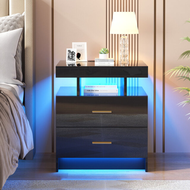 Bookhart Bedside Table with Wireless Charging Station and Human Sensor Light