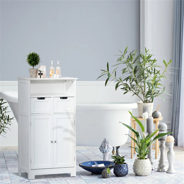 Bathroom Cabinet, Free Standing Bathroom Storage Cabinet With 2 Drawers And Adjustable Shelf, Small Bathroom Storage Unit