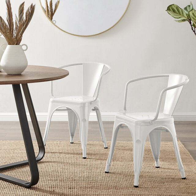 Honora Classic Industrial Metal Dining Chair with Arms - Style Bold Colour Stackable Side Chair