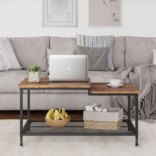 40 Inch 2-Tier Coffee Table with Storage Shelf, for Lving Room Bedroom Home Office