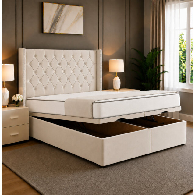 Nova Wingback Chesterfield Tufted Divan Storage Ottoman Bed Frame