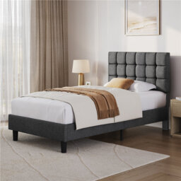 Size Modern Upholstered Bed Frame with Adjustable Square Tufted Headboard