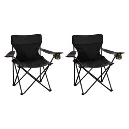 ROYALFORD Camping Chair - Folding Portable Outdoor Chair With Cup Holder - Heavy Duty 600D Fabric Steel Frame With Wide Armrests - Lightweight Garden
