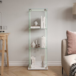 Marialyce Glass Display Cabinet with LED Lighting and Lockable Door, Showcase Cabinet for Collectibles, Books, Ornaments and Home Décor