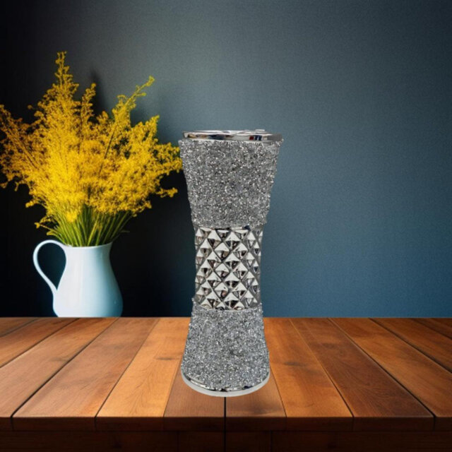 Crushed Diamond Stunning Silver Crystal Silver Ceramic Vase Sparkly