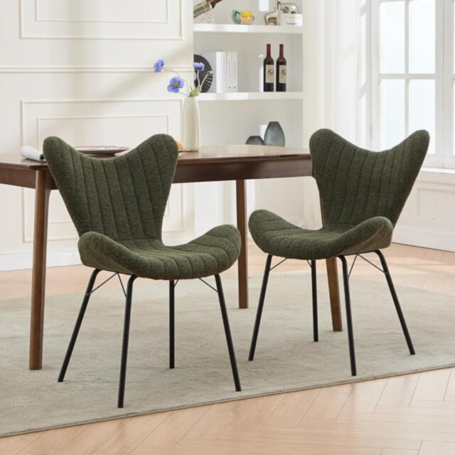 Wahson Dining Chairs Set of 2 in Chenille Fabric Modern Kitchen Chairs with Stylish Designed Backrest for Living Room Restaurant Cafe, White