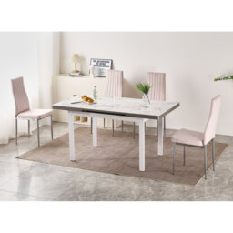 Jade White Sintered Stone Extending Dining Table with 4 Monza Velvet Chairs