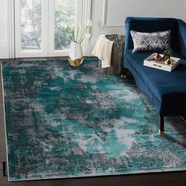 Modern DE LUXE rug for the living room, bedroom or abstract - textured green / gray