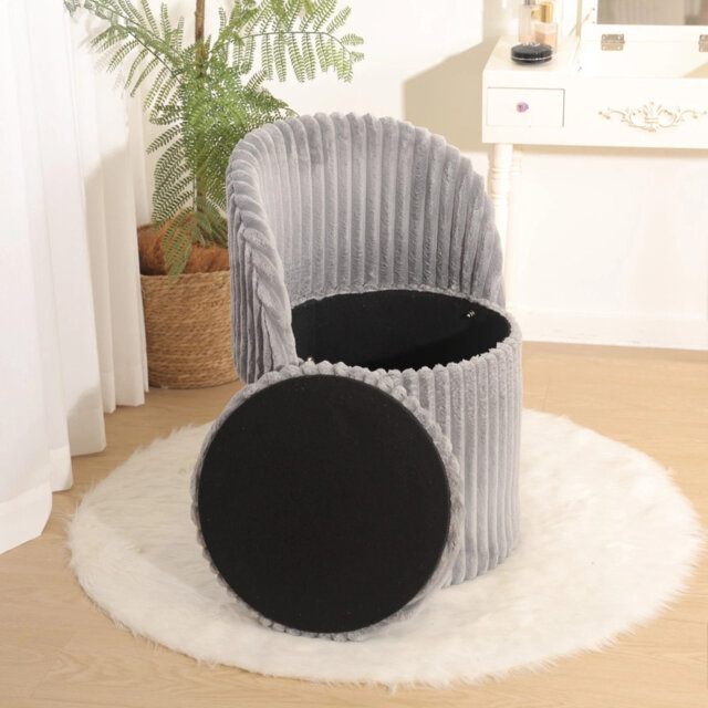 3-in-1 Foldable Ottoman Storage Box with Cushioned Seat, Hidden Storage and MDF Frame, Space Saving Footstool for Living Room or Bedroom