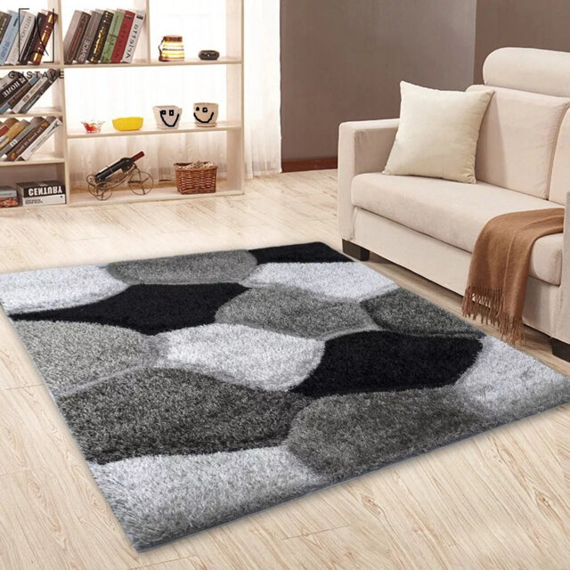 Modern 3D Shaggy Rugs Geometric Carved Design Large Area Rugs Soft Thick Fluffy Rug For Living Room Bedroom Small Floor Mats