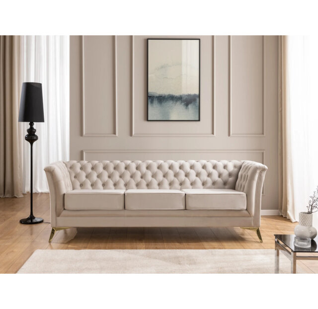 Chesterfield Luxury Sofa 3 seater Whitby in Velvet with Gold, Silver or Black Legs