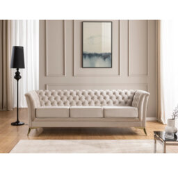 Chesterfield Luxury Sofa 3 seater Whitby in Velvet with Gold, Silver or Black Legs