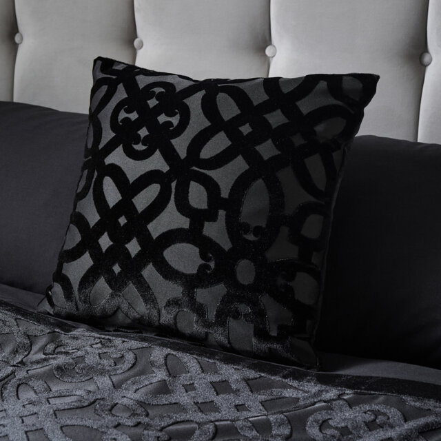 Lattice Cut Velvet Embellished 43x43cm Cushion with Inner