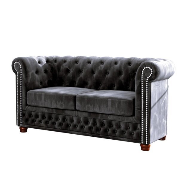 Chesterfield  Sofa 2 Seater Made of Velvet Fabric with Solid Wood Legs