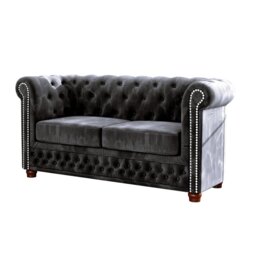 Chesterfield  Sofa 2 Seater Made of Velvet Fabric with Solid Wood Legs