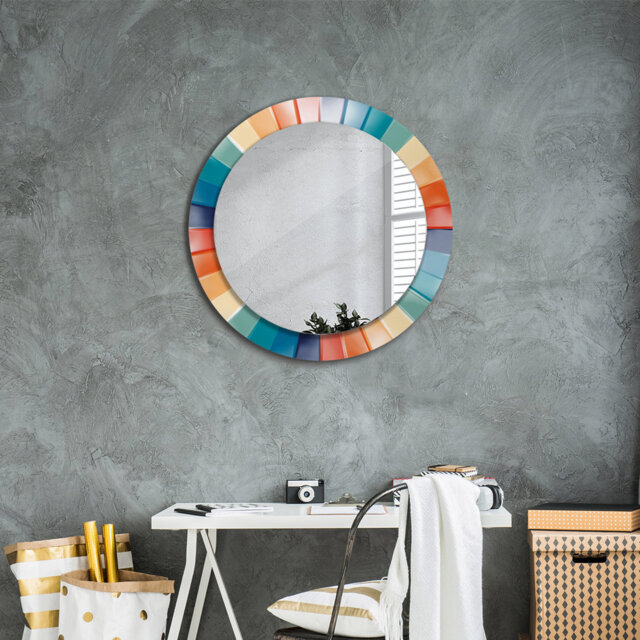 Huldar Round Glass Framed Wall Mounted Accent Mirror in Multicolour