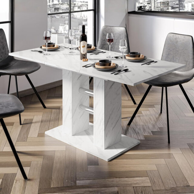 Extendable Dining Table With Marble Effect WILD MINI Small Extending Table 100-140 For 4 Seater
