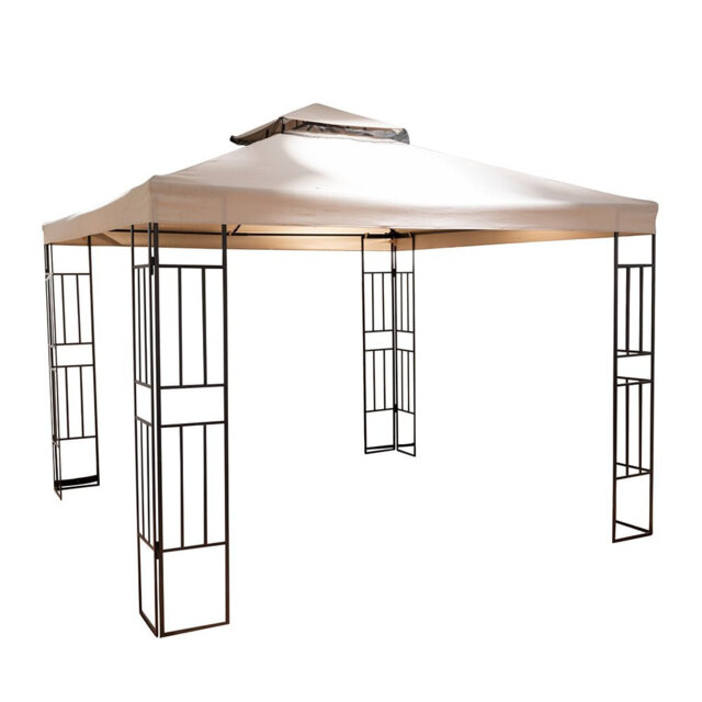 3m x 3m Outdoor Steel & Polyester Gazebo 2 Tier Roof Garden Patio Canopy Marquee Shelter with Decorative Frame - Mediterranean Beige