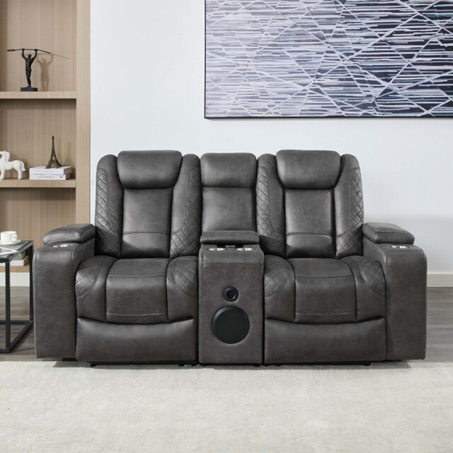 Berwin 2 SEATER FABRIC AUTO RECLINER SOFA WITH CONSOLE GREY