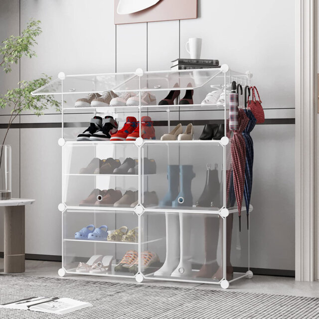 Shoe Rack Organizer, 6 Tier Shoes Storage Cabinet, 12 Pair Clear Plastic Shoe Expandable Organizer For Hallway Bedroom Entryway Heels Boots Sneaker, S