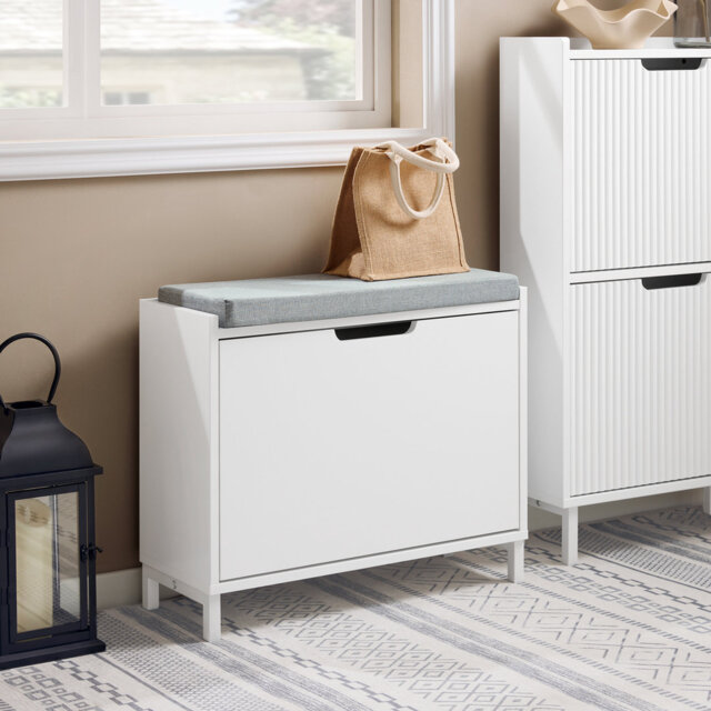 Shoe Bench Shoe Rack Shoe Cabinet With Seat Cushion And Flip-Drawer