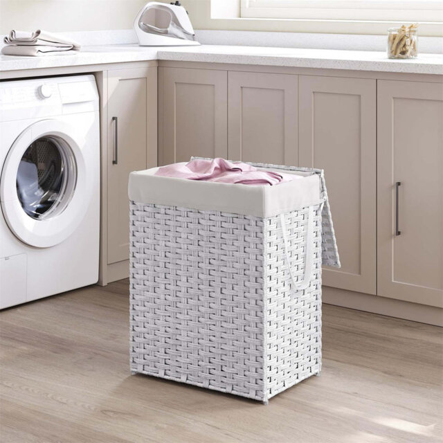 Synthetic Rattan Storage Basket With Lid And Handles