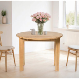 Hatcher Extendable Oak Round Solid Wood Dining Table