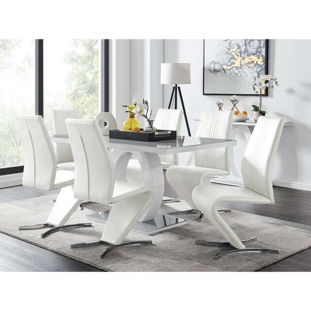 Scottsmoor Modern High Gloss & Glass Dining Table Set - 6 Luxury Modern Dining Chairs