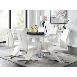 Scottsmoor Modern High Gloss & Glass Dining Table Set - 6 Luxury Modern Dining Chairs