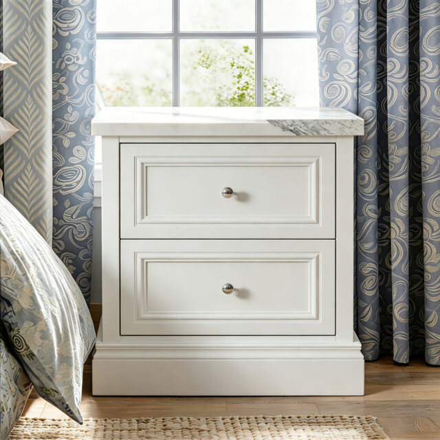 Vcswc 60cm Faux Marble Top Modern Bedside Table Fully Assembled Freestanding